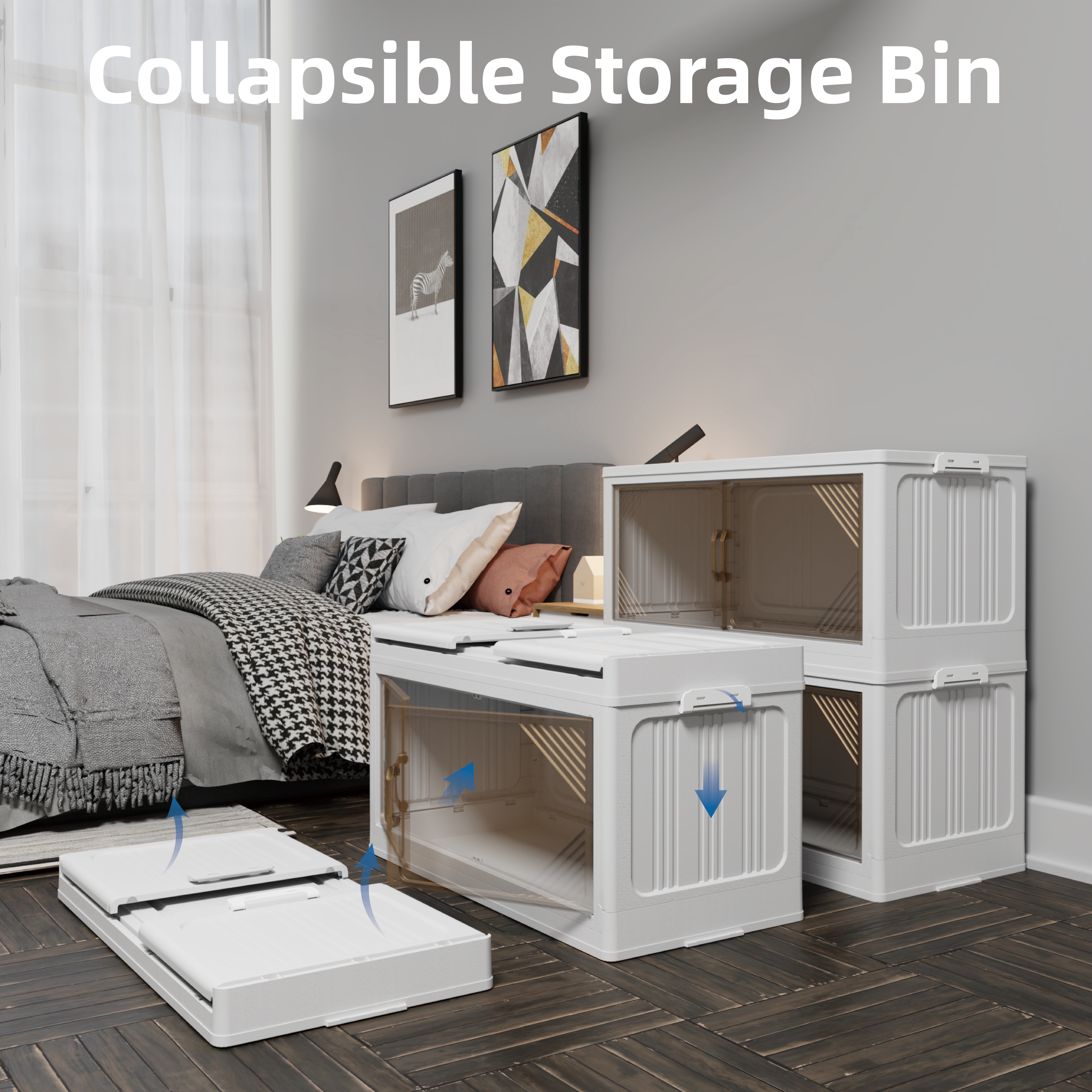 301QT 2-Pack 35.4’’ Wide Transparent Plastic Storage Cabinets For Closet Organizers And Storage, Folding Storage Box, Stackable Storage Bins With Open Front Door_voghion.com